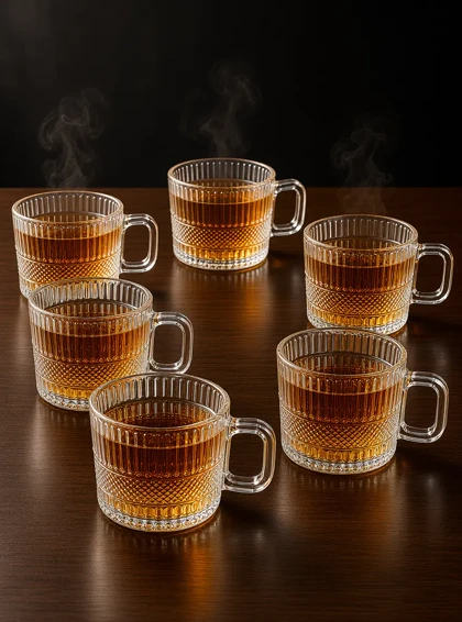 فنجان چای خوری 6 عددی طرحدار کمربندی
