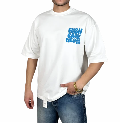 تیشرت آستین کوتاه مردانه سفید با چاپ پفکی