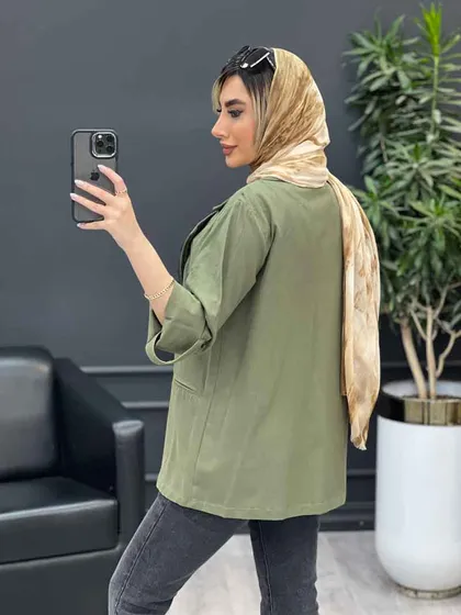مانتو لینن دو دکمه جیب نما