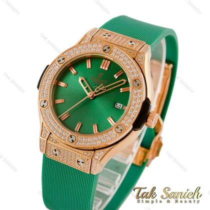 ساعت هابلوت زنانه فول نگین سبز قاب رزگلد Hublot-5136-L