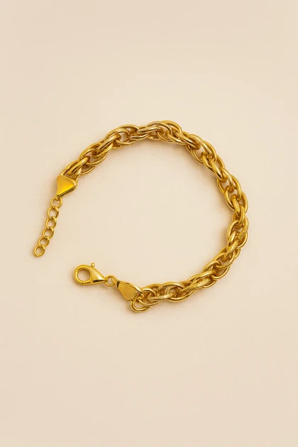 دستبند استیل زنجیری زنانه طلایی مدل کلاسیک