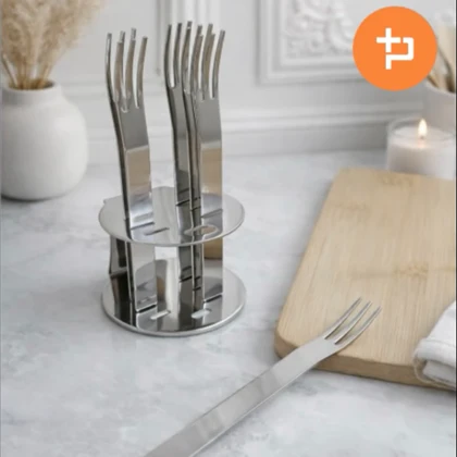 چنگال دسر خوری 6 عددی استند دار نقره ای