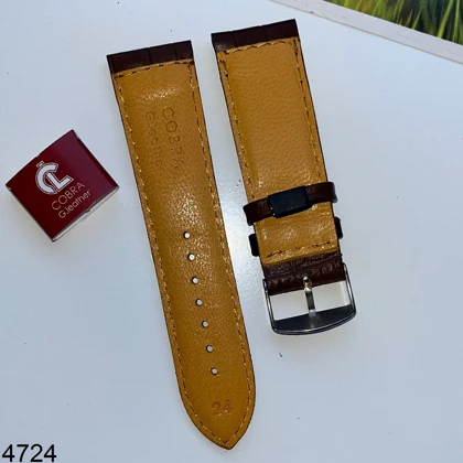 بند چرم کبری قهوه ای خشتی سایز 24mm کد 4724
