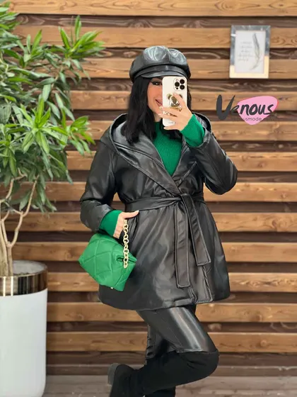 پالتو چرم عروسکی کلاهدار