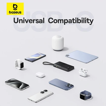 پاوربانک 10000 میلی‌آمپر USB و تایپ‌سی با کابل تایپ‌سی 20 وات بیسوس Baseus PPBD2-1W20 / P10077101113