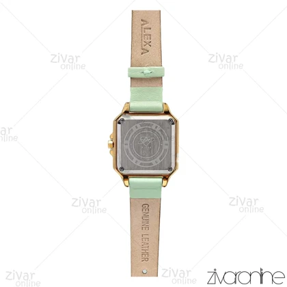 ساعت الکسا اسپشیال A2019 زنانه طلایی سبز دور نگین بند چرمی 106213