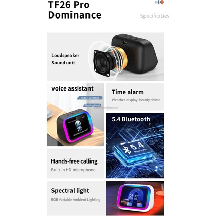 اسپیکر بلوتوثی هوشمند مدل TF26 Pro با نمایشگر لمسی رنگی