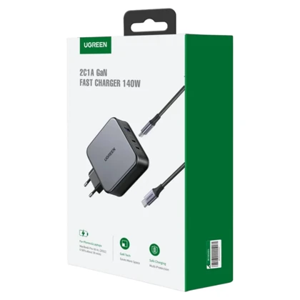 شارژر دیواری یواس‌بی و تایپ‌سی فست شارژ 140 وات یوگرین Ugreen CD289 90549 با کابل دوسر تایپ‌سی