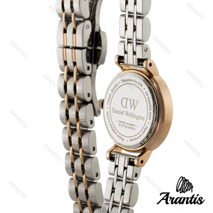 ساعت دنیل ولینگتون زنانه مینی گرد دورنگ رزگلد ایندکس نگین w-3676