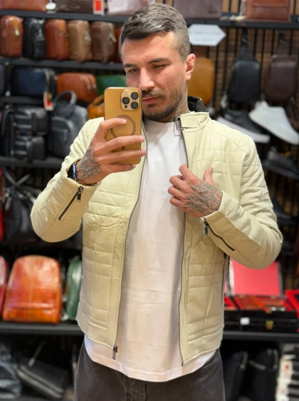 کاپشن چرم طرح دار مردانه