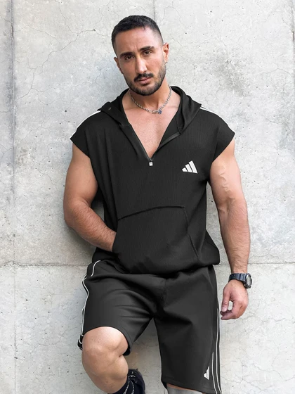 هودی کلاهدار ورزشی نیم زیپ ADIDAS مشکی