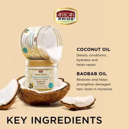نرم کننده مو بعد از حمام تقویتی و آبرسان آفریکن پراید مدل Moisture Miracle Coconut Oil & Baobab Oil مناسب انواع مو حجم 425 میلی لیتر
