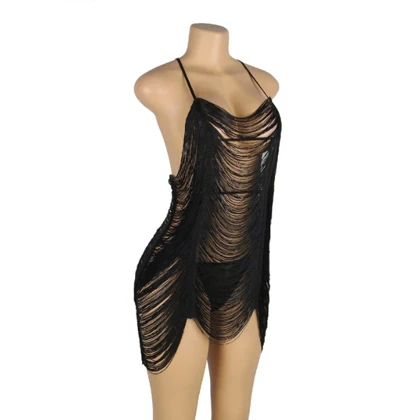 لباس خواب زنانه مدل ریش ریشی مشکی شهره