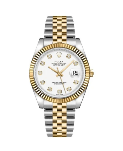 ساعت رولکس دیت جاست مردانه دورنگ طلایی صفحه سفید ایندکس نگین Rolex Datejust