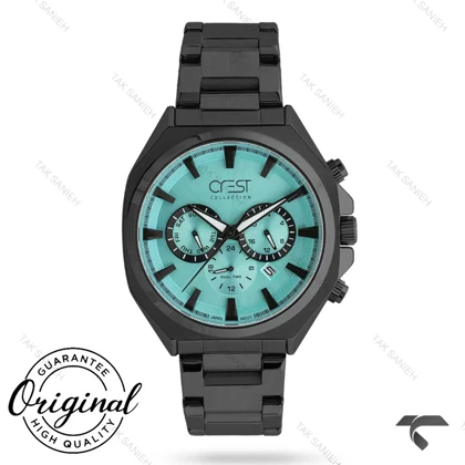 ساعت کرست مردانه 6307-1 صفحه آبی بند مشکی Crest-10938-G