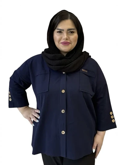 شومیز لینن استین سه دکمه سایز بزرگ زنانه
