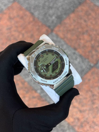 جی شاک2100سبز ارتشی صفحه سیلور