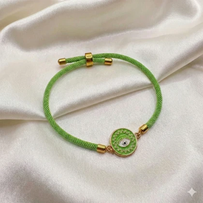 دستبند اسپرت طرح «چشم نظر سبز» (بند طنابی) | محافظت با تم بهاری