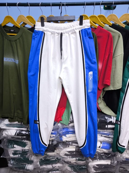 شلوار جاگر سفید آبی دمپاگتر پارچه گلکسی پنبه* فوق‌العاده شیک و با کیفیت بالا