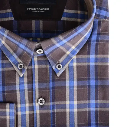 پیراهن مردانه رسمی چهارخونه قهوه‌ای و آبی