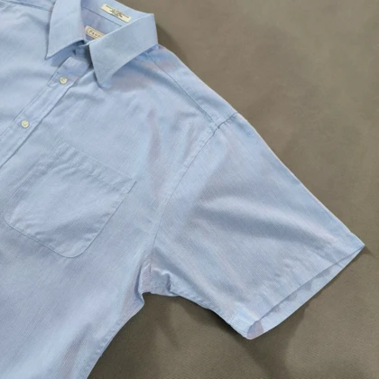 🧡 SIZE XL-L پیراهن نخی مردانه آستین کوتاه اورجینال برند PROTOCOL به سفارش کانادا مدل راه راه ریز