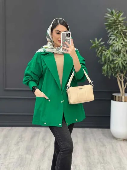 مانتو لینن چهار دکمه سرشونه ژیله دار