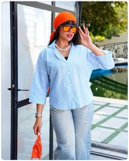 شومیز کراپ راه راه یقه انگلیسی زنانه کد 403045