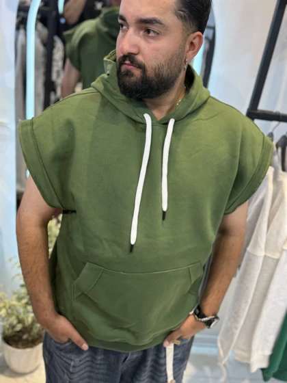 وست هودی سبز پاییزه دورس سه نخ مردانه استایل لش باکسی کیفیت استثنایی