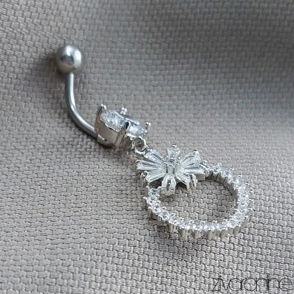 پیرسینگ ناف جواهری مدل گل و حلقه 70056