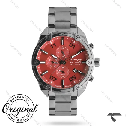 ساعت کرست مردانه 6312-6 فول دیت دودی صفحه قرمز Crest-10963-G