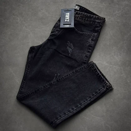 شلوار مام فیت ذغالی سیر مردانه پارچه جین کجراه سنگشور کد 857