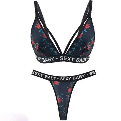 ست شورت و سوتین مشکی گل قرمز کد 5507