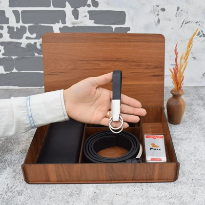 ست هدیه مردانه چرم طبیعی کیف پول و کمربند