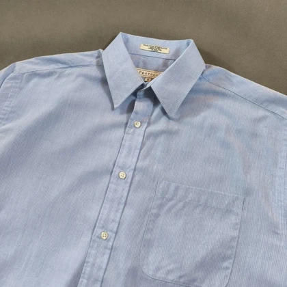 🧡 SIZE XL-L پیراهن نخی مردانه آستین کوتاه اورجینال برند PROTOCOL به سفارش کانادا مدل راه راه ریز