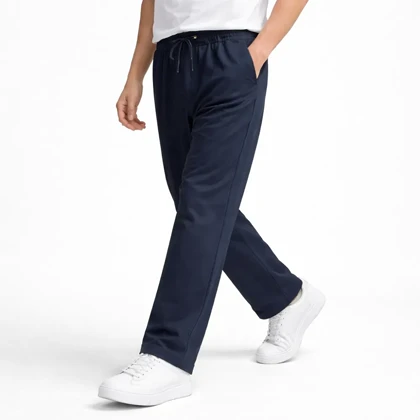 شلوار مردانه پارچه ای، سرمه ای قواره نیم بگ، کمرکش شیک و مینیمال کد 5001