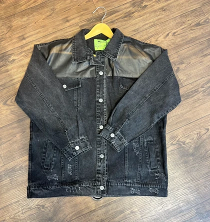 کت جین چرم دار