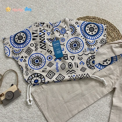 کراپ شلوار لینن طرح ترکیبی مشکی و آبی 3 تا 9 سال