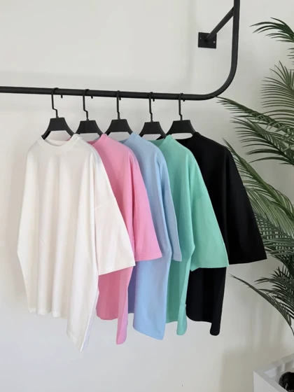 تیشرت باکسی رنگی نخی زنانه