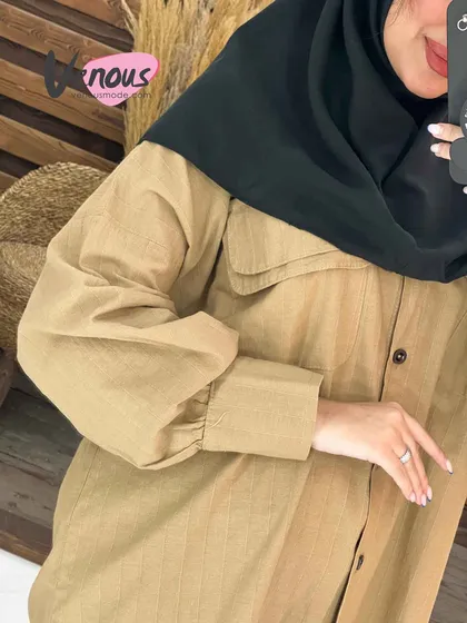 مانتو لینن راه راه سرجیب دوبل