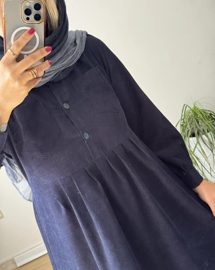 پیراهن مانتویی پاییزه آنیل جیب‌دار 5