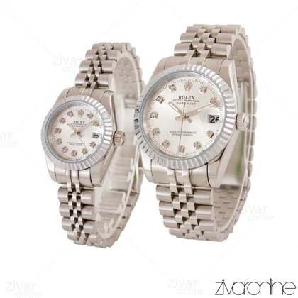 ست ساعت رولکس دیت جاست تمام سیلور صفحه نگین‌دار 104953
