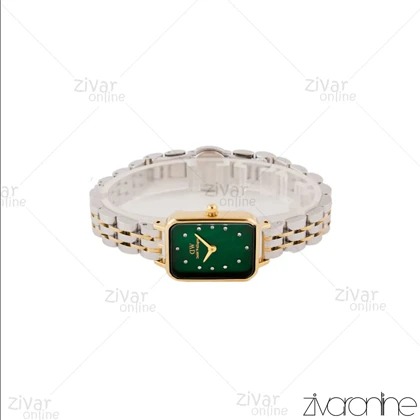 ساعت دنیل ولینگتون کوادرو زنانه طلایی نقره ای صفحه سبز نگین‌دار 105597