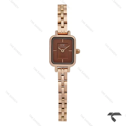 ساعت دنیل ولینگتون مینی کوادرو زنانه رزگلد صفحه قهوه ای بندفلزی DW-10685-L