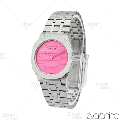 ساعت گوچی زنانه نقره ای صفحه صورتی 106032
