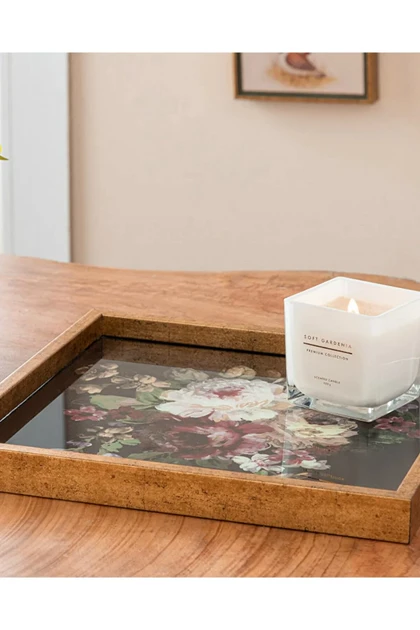 سینی دکوراتیو English Home مدل Royal Rose شیشه‌ای - طلایی
