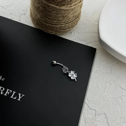 پیرسینگ ناف طرح گل استیل