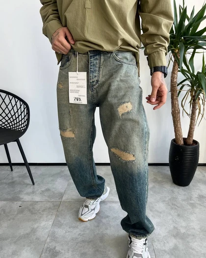 شلوار بگ کثیفشور زاپ‌دار ZARA