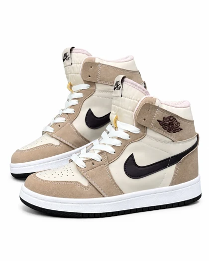 کفش کتانی زنانه مدل جردن وان ساق‌دار کرم قهوه ای Nike jordan