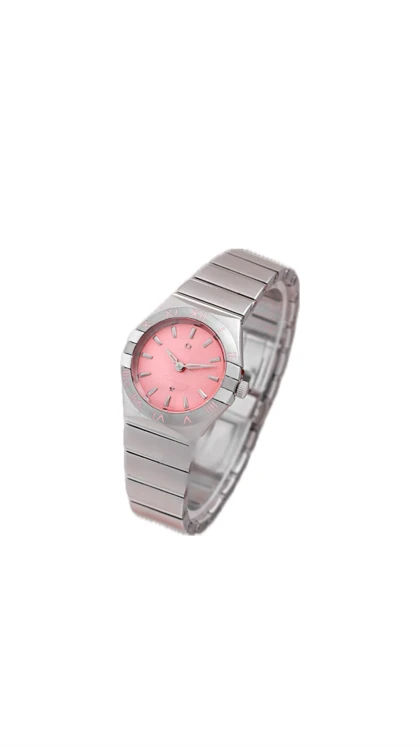 ساعت امگا کانسلیشن زنانه نقره ای صفحه صورتی ایندکس خط Omega Constellation Silver
