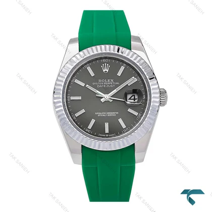 ساعت مردانه رولکس دیت جاست 2 بند رابر سبز Rolex-6613-G